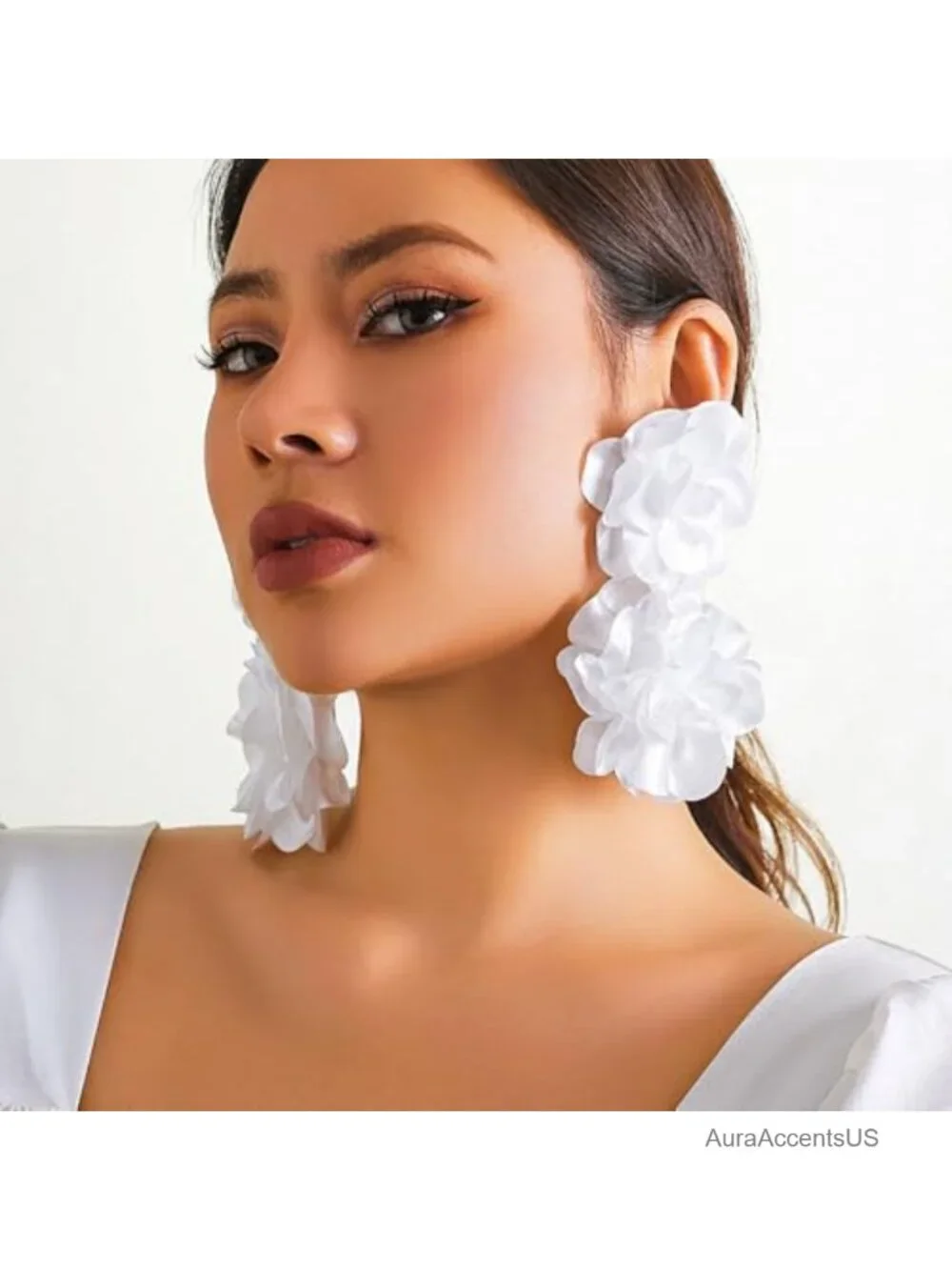 Chunky Big Flower Earrings Women's Floral Statement Dangle Drop Stud Backing